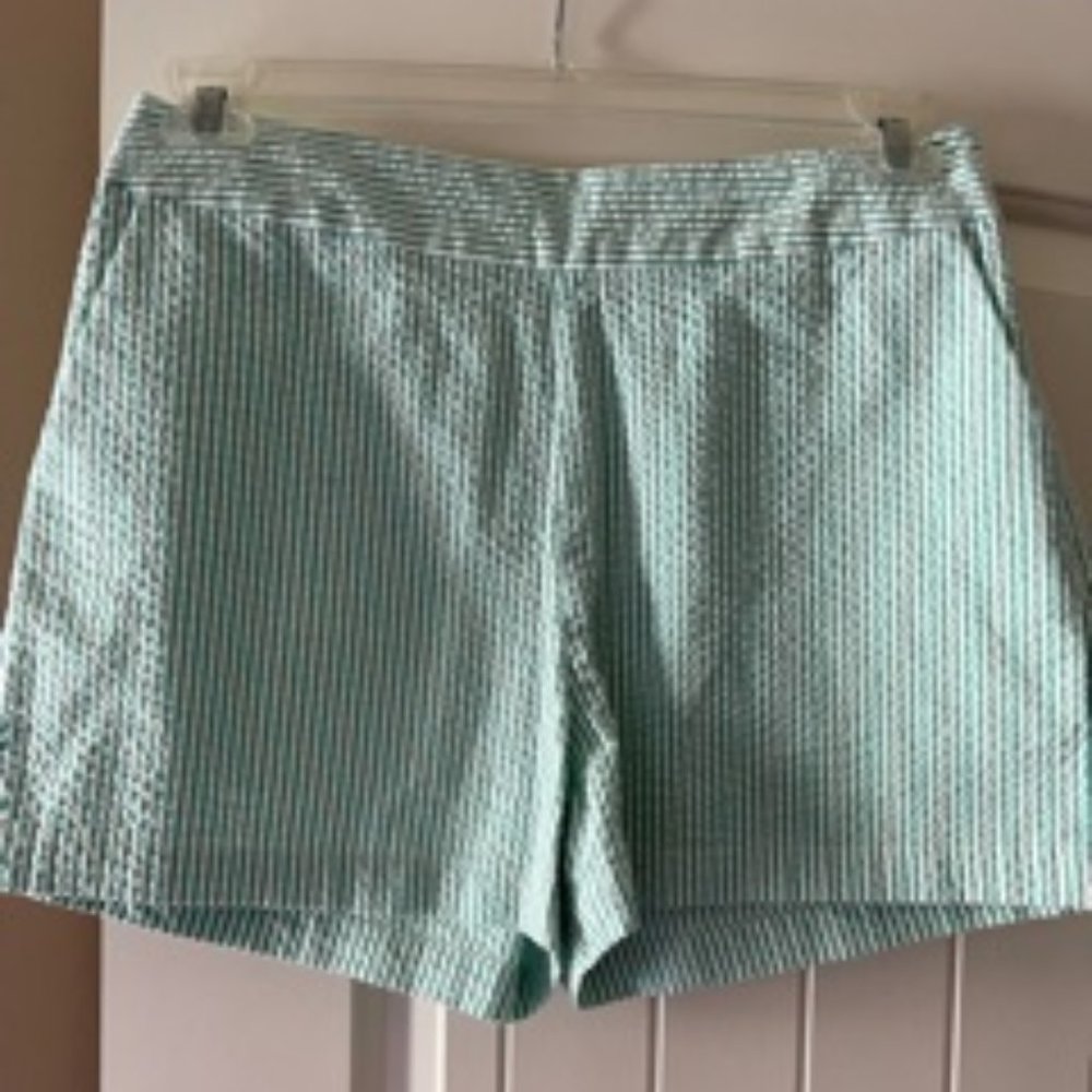 Cremeux Green & White Seersucker Stripe Shorts - Size 6